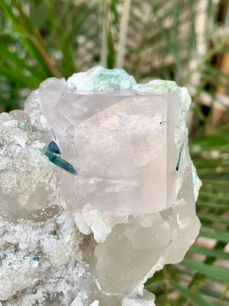 Combination Mineral Specimen - Mrganite with Indicolite Tourmalines, Quartz and Albite - image 5