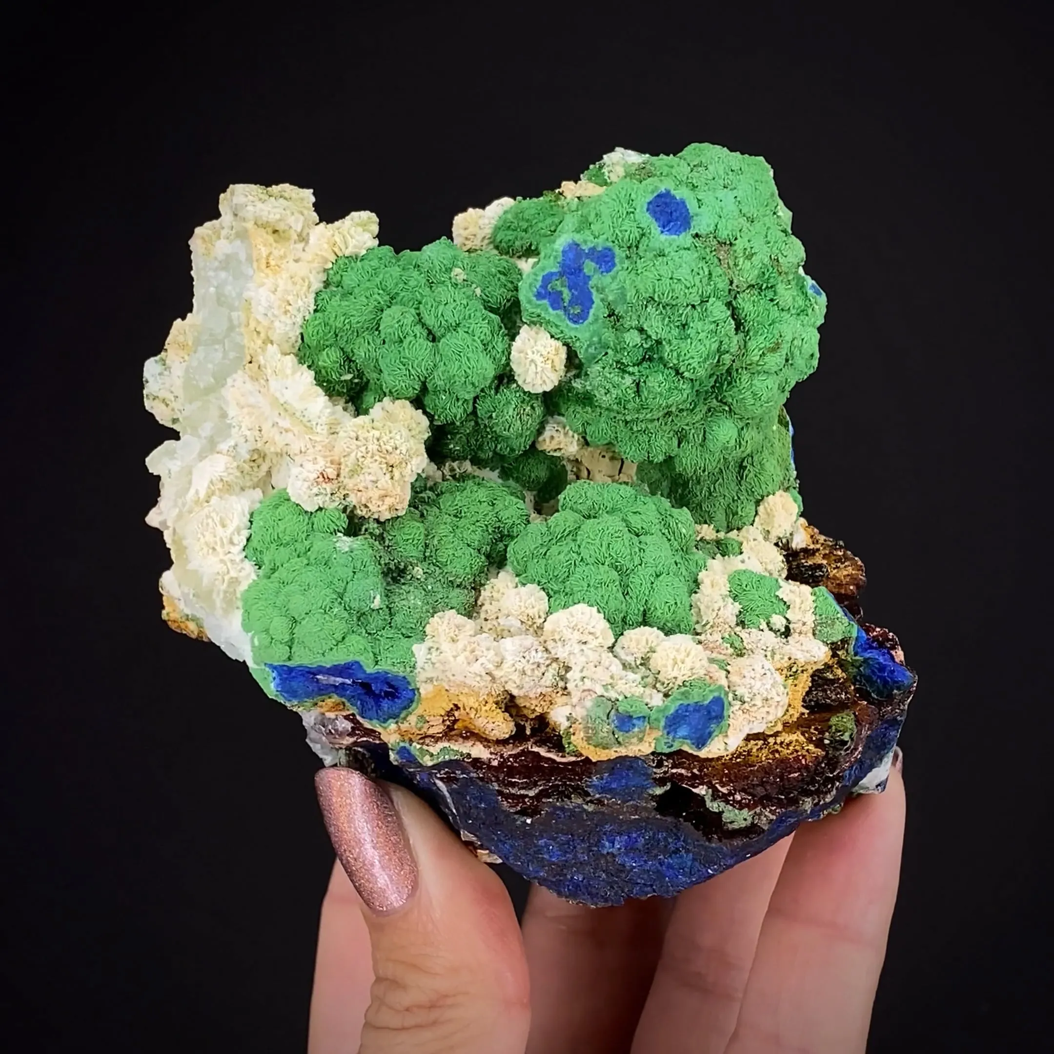 Conichalcite ps. Azurite with Azurite, and Calcite - image 1