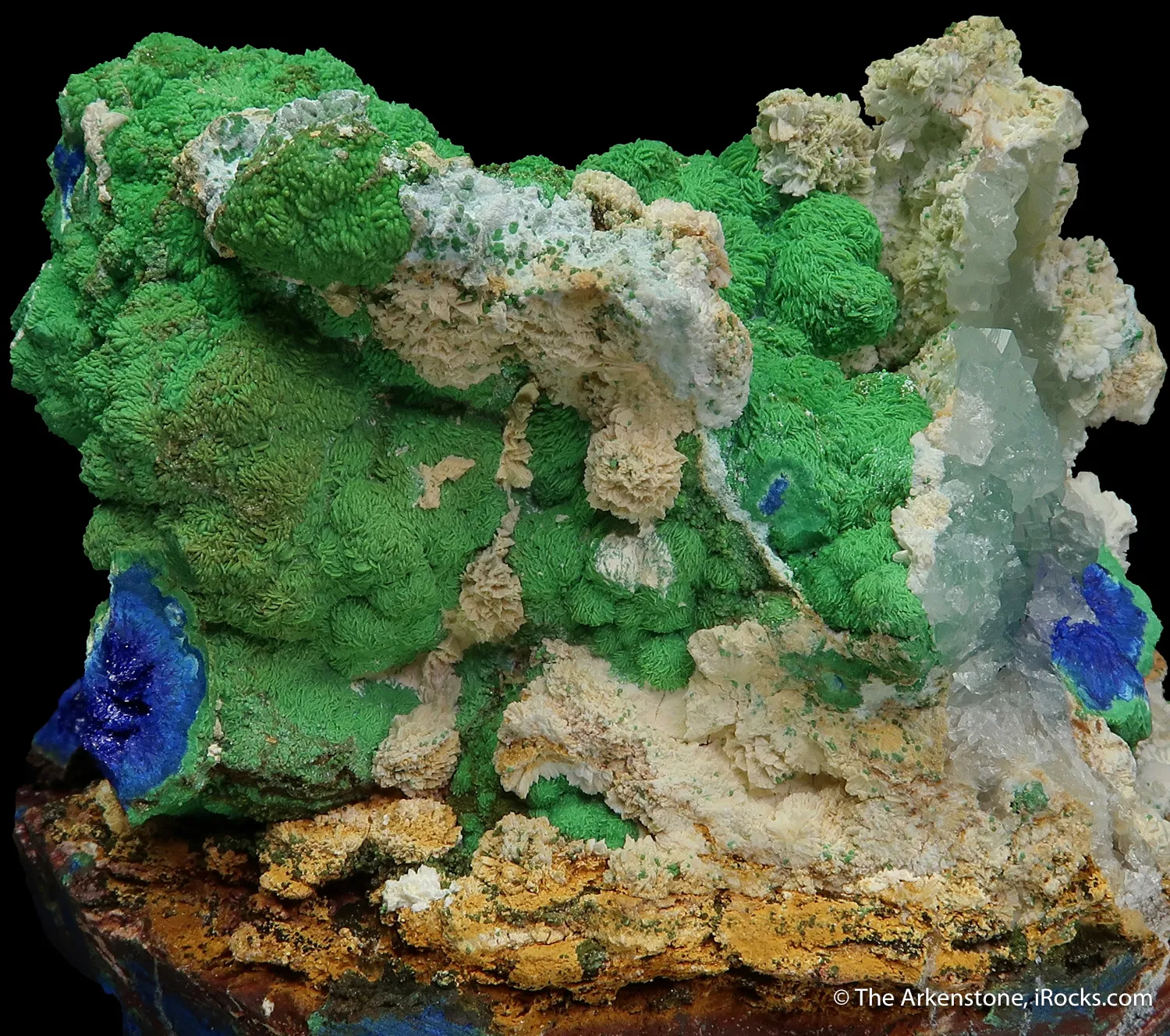Conichalcite ps. Azurite with Azurite, and Calcite - image 5