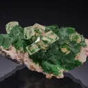 Conichalcite with Calcite on Dolomite on Calcite - image 1