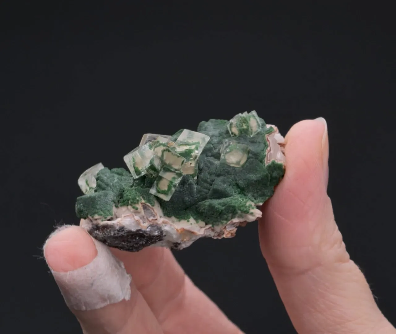 Conichalcite with Calcite on Dolomite on Calcite - image 2