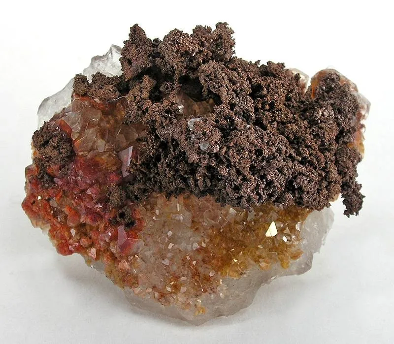 Copper, Cuprite (Var: Chalcotrichite), Calcite, Quartz image