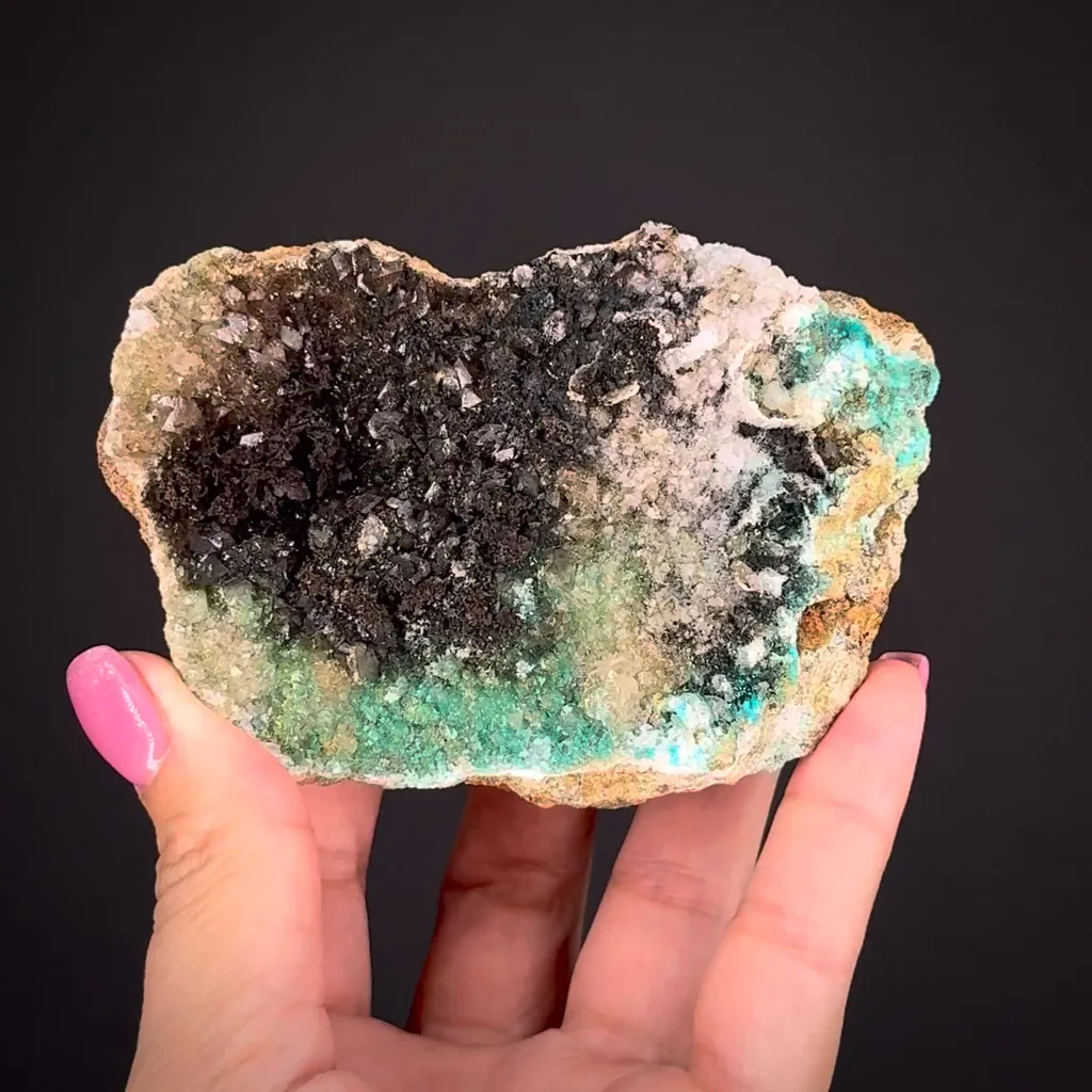 Copper with Dioptase and Calcite image