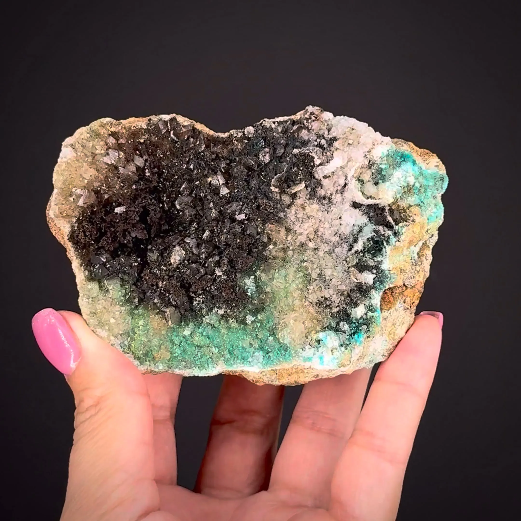 Copper with Dioptase and Calcite - image 1