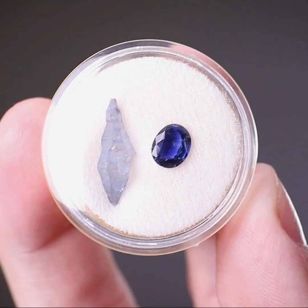Corundum var. Sapphire Uncut crystal and cut gem - image 2
