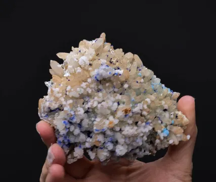 Creedite with PROSOPITE and Azurite on Quartz