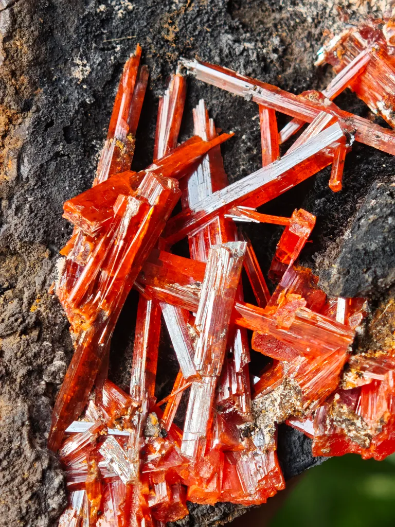 Crocoite from Australia. Fire orange-red color crystals of highly lustrous, partially gemmy Crocoite - image 6