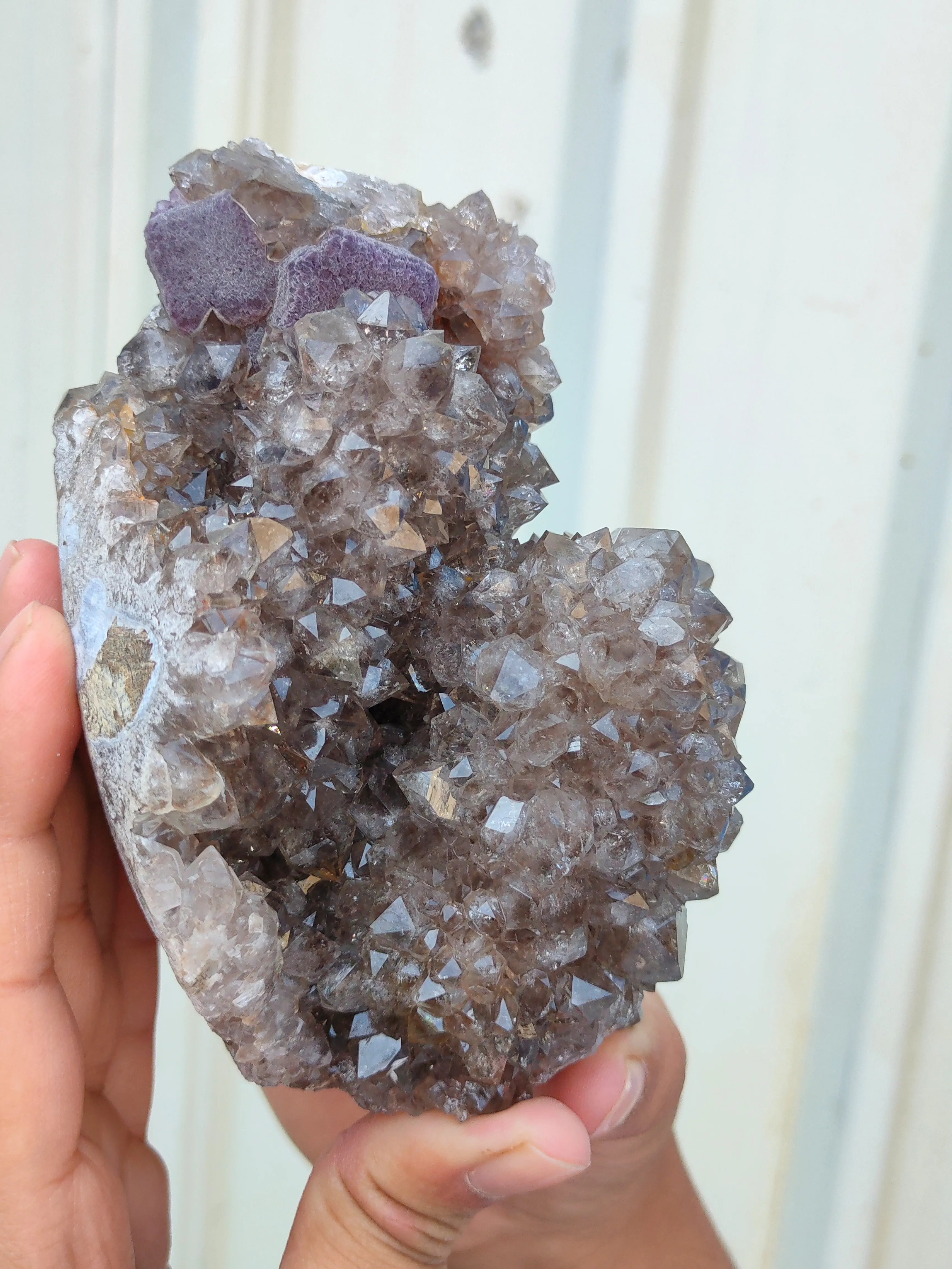 Cubic Purple Fluorite On Smoky Quartz - image 6