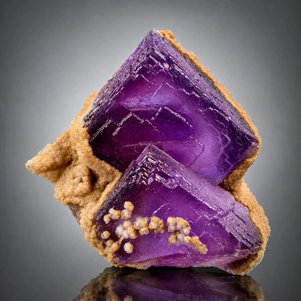 CUbic Purple Twinned Phantom Fluorite Crystals with Matrix image