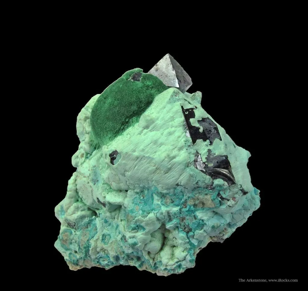 Cuprite and Malachite on Plancheite - image 4