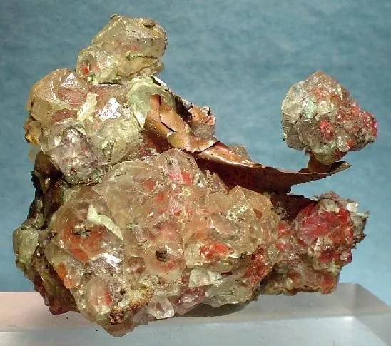Cuprite (Var: Chalcotrichite), Calcite, Copper image