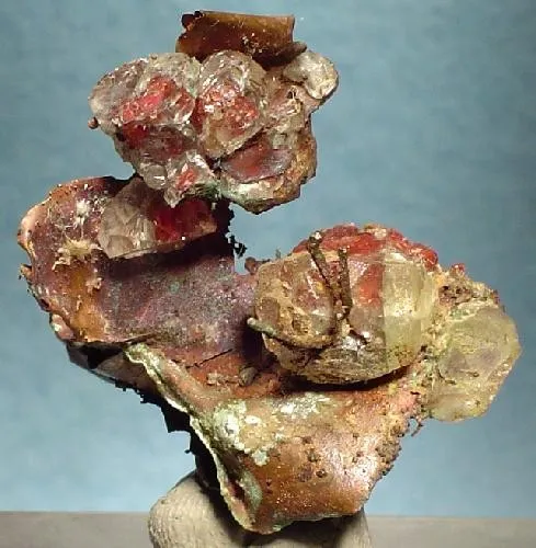 Cuprite (Var: Chalcotrichite), Calcite, Copper image