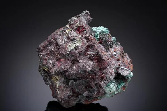Cuprite var. Chalcotrichite with Copper and Malachite - image 1