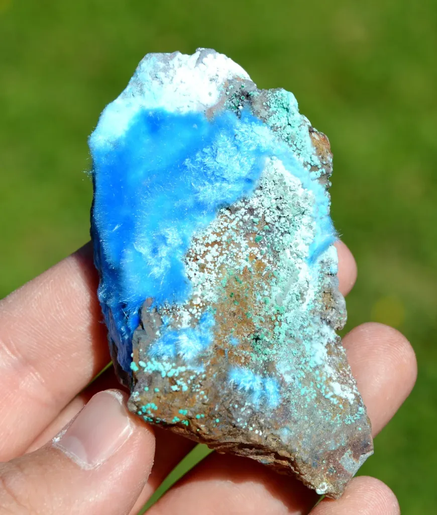 Cyanotrichite - 117 grams - Qinglong Mine, Dachang Sb ore field, Qianxinan, Guizhou, China image