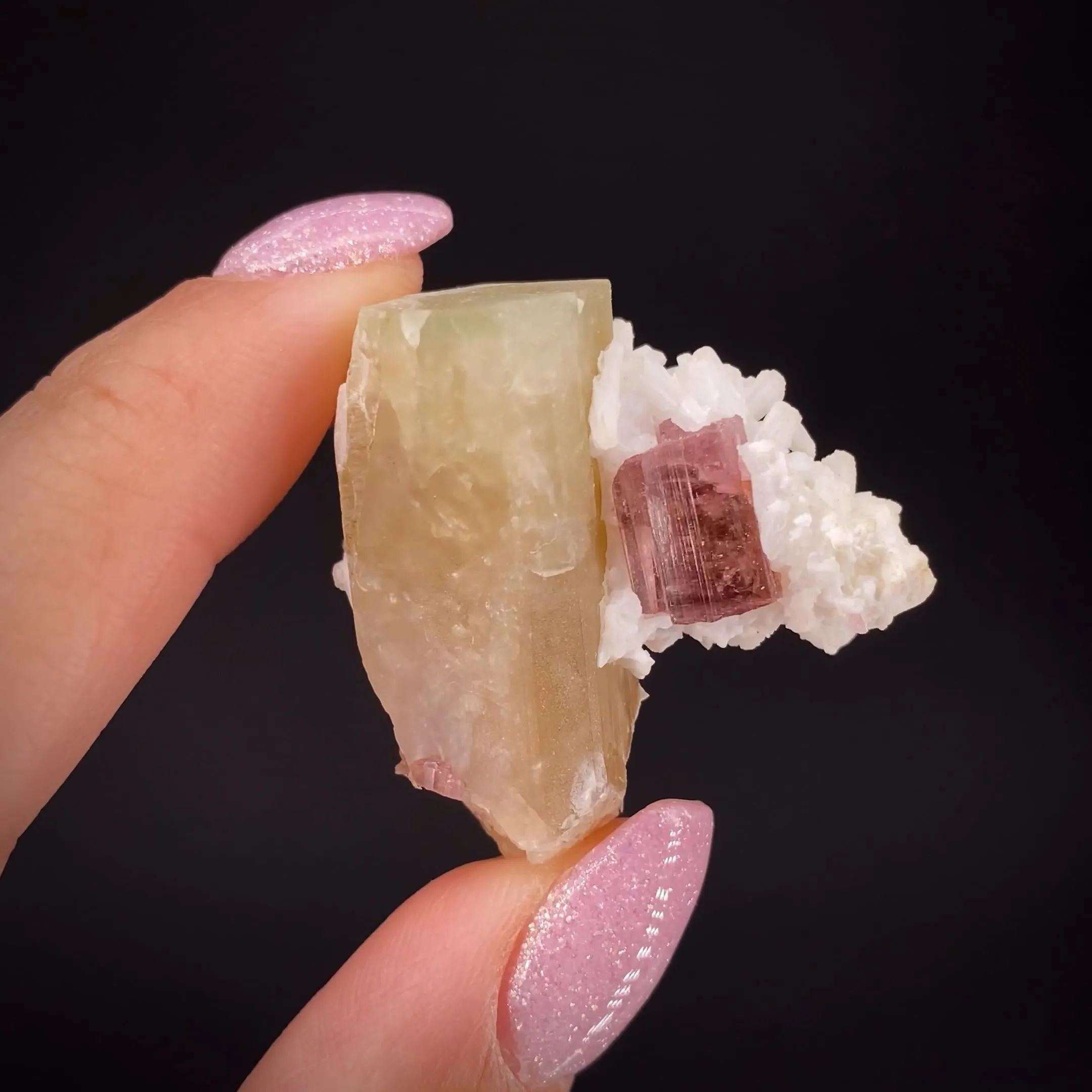 Danburite with Tourmaline and Stilbite - image 2
