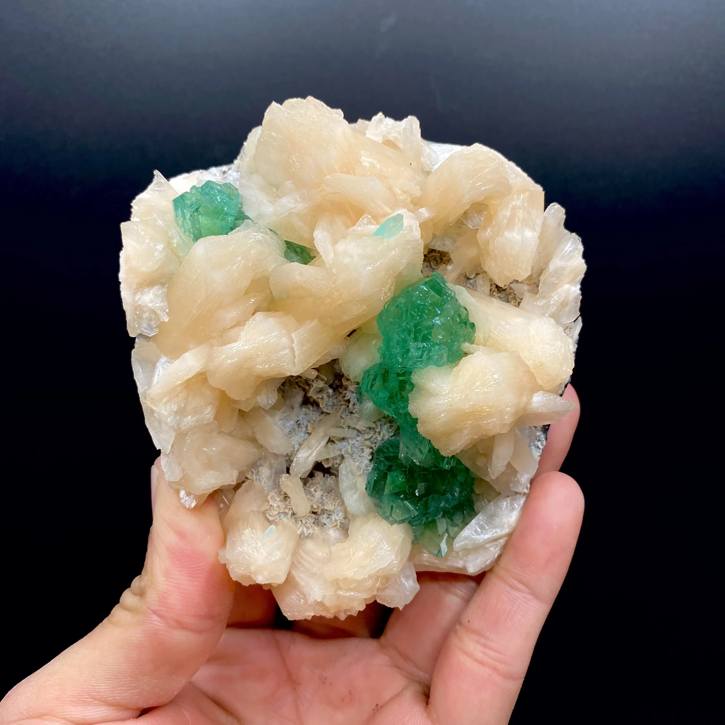 Dark Deep Green Apophyllite with Stilbite Crystal Cluster | Jalgaon India Natural Mineral Specimen DK147 - image 2