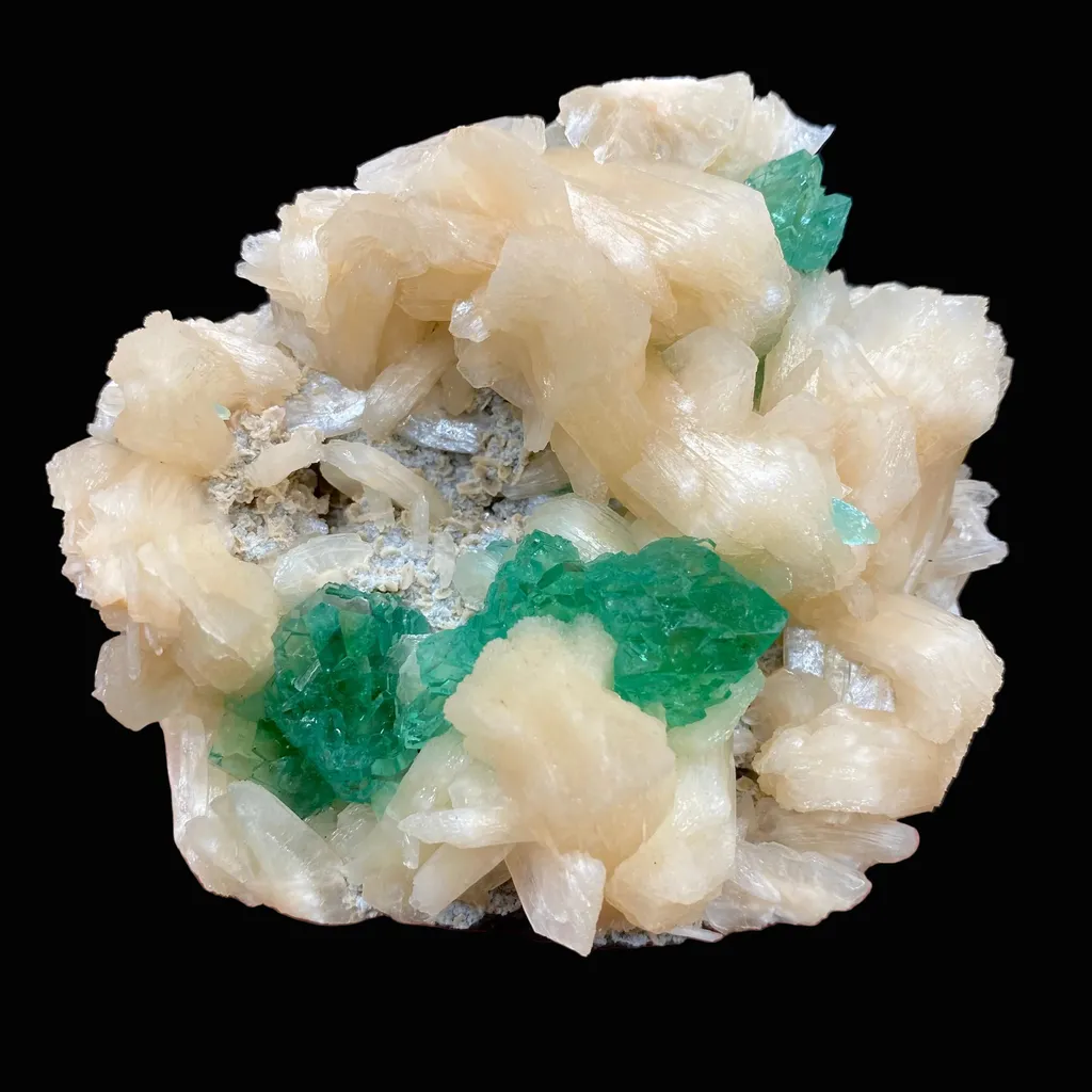 Dark Deep Green Apophyllite with Stilbite Crystal Cluster | Jalgaon India Natural Mineral Specimen DK147 image