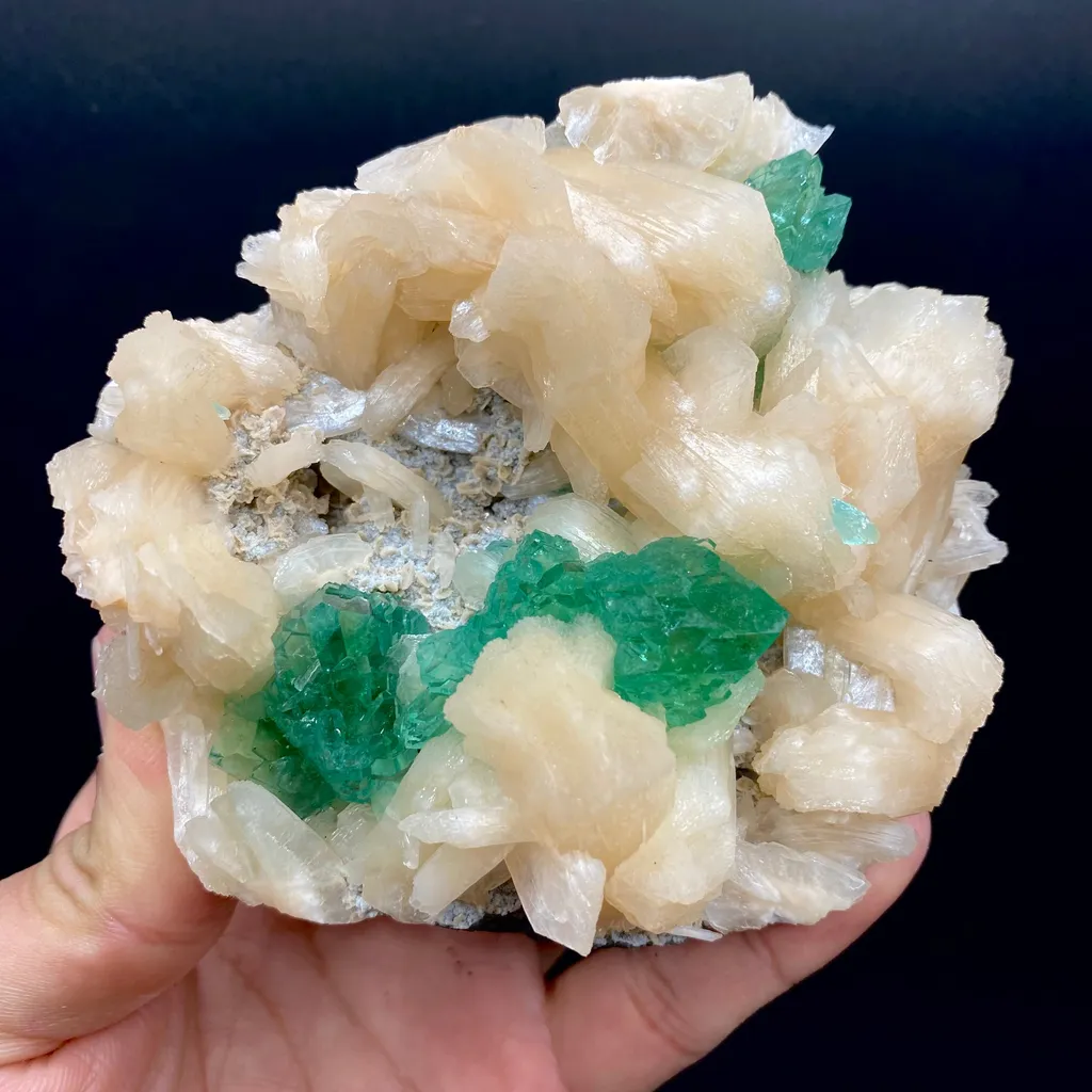 Dark Deep Green Apophyllite with Stilbite Crystal Cluster | Jalgaon India Natural Mineral Specimen DK147 image