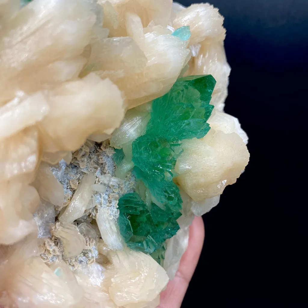 Dark Deep Green Apophyllite with Stilbite Crystal Cluster | Jalgaon India Natural Mineral Specimen DK147 - image 3