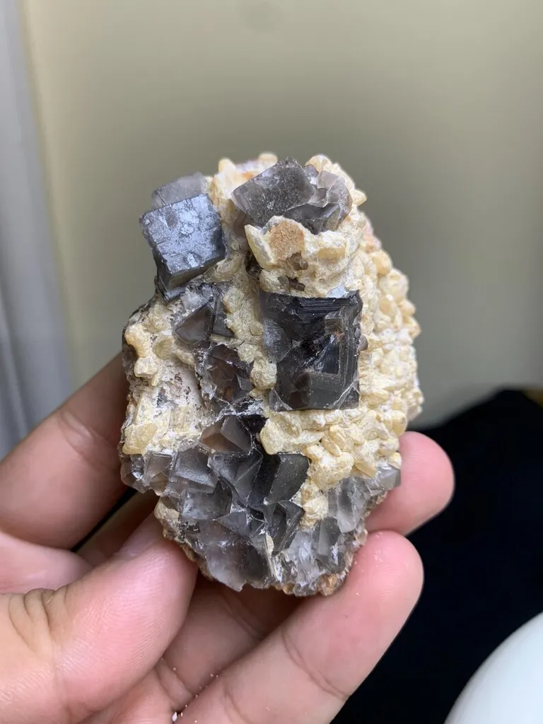 Dark Gray Fluorite with Calcite Specimen image