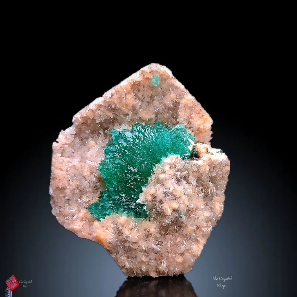 Deep Green Apophyllite flower on Heulendite Matrix image