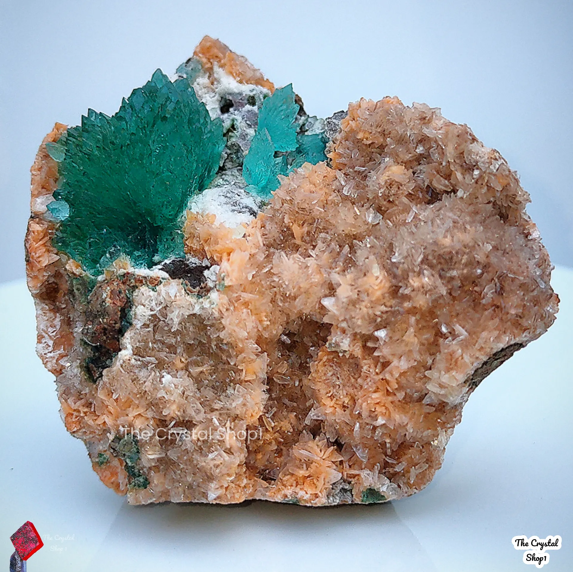 Deep Green Apophyllite Flower with Heulendite. - image 7