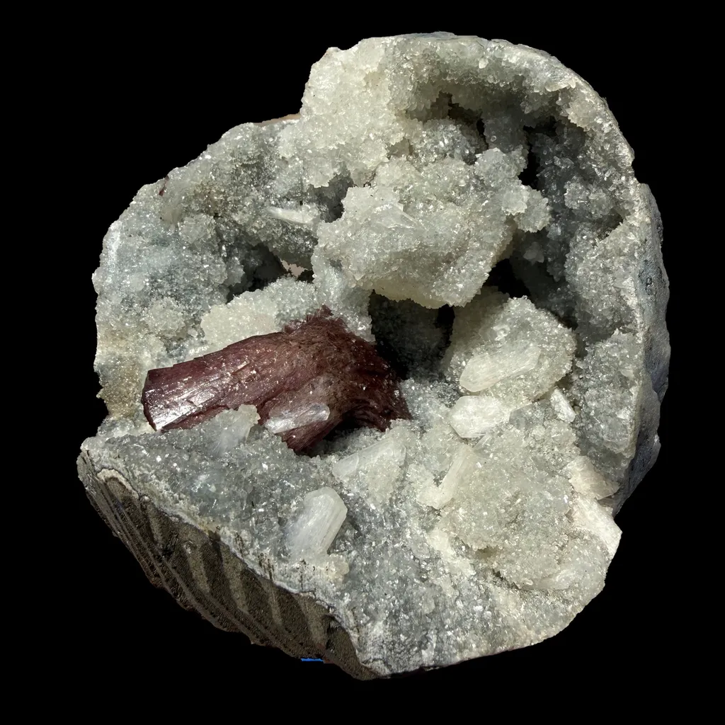 Deep Red Heulandite & Stilbite in Sparkling Chalcedony Geode – Indian Zeolite Mineral from Jalgaon - image 8