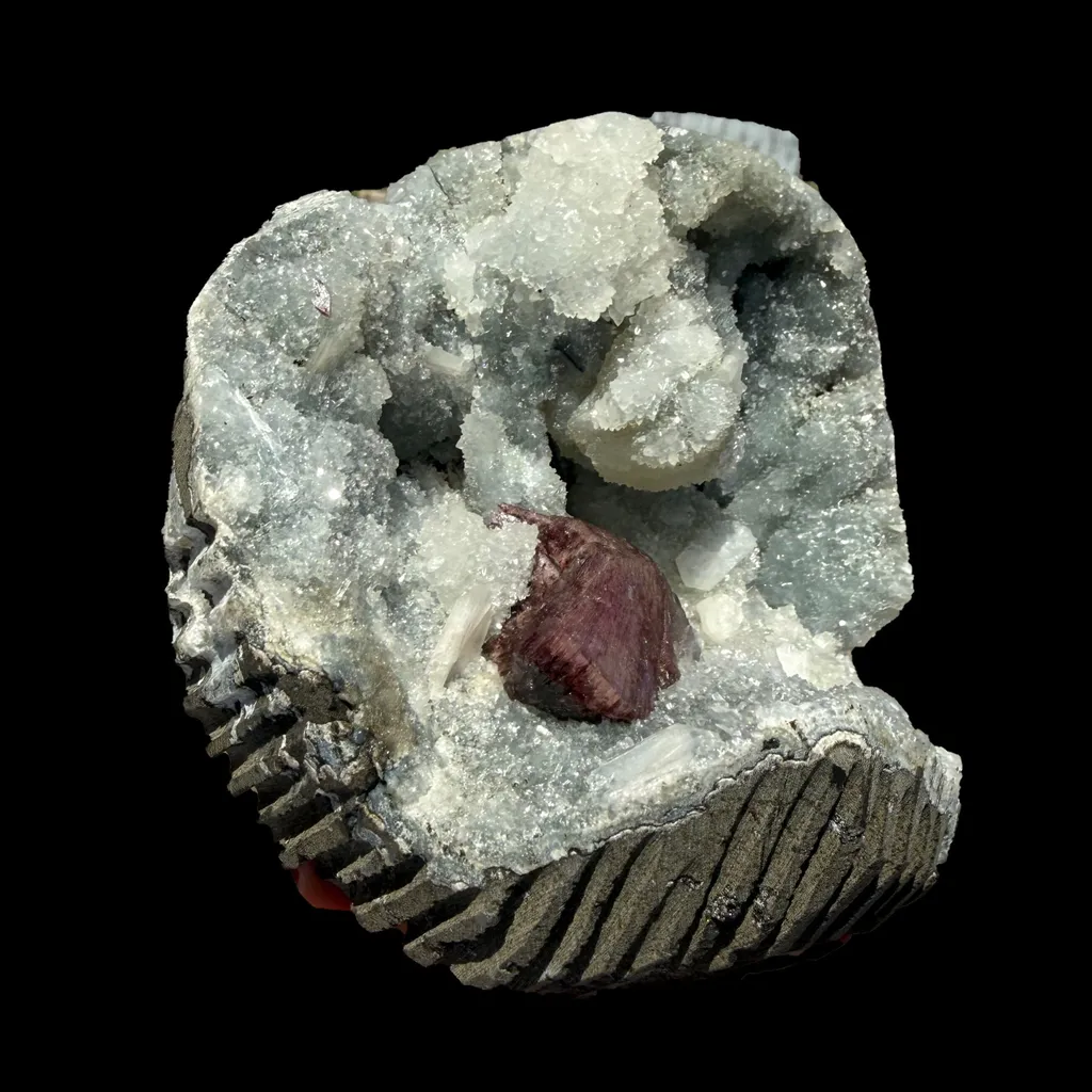 Deep Red Heulandite & Stilbite in Sparkling Chalcedony Geode – Indian Zeolite Mineral from Jalgaon - image 5