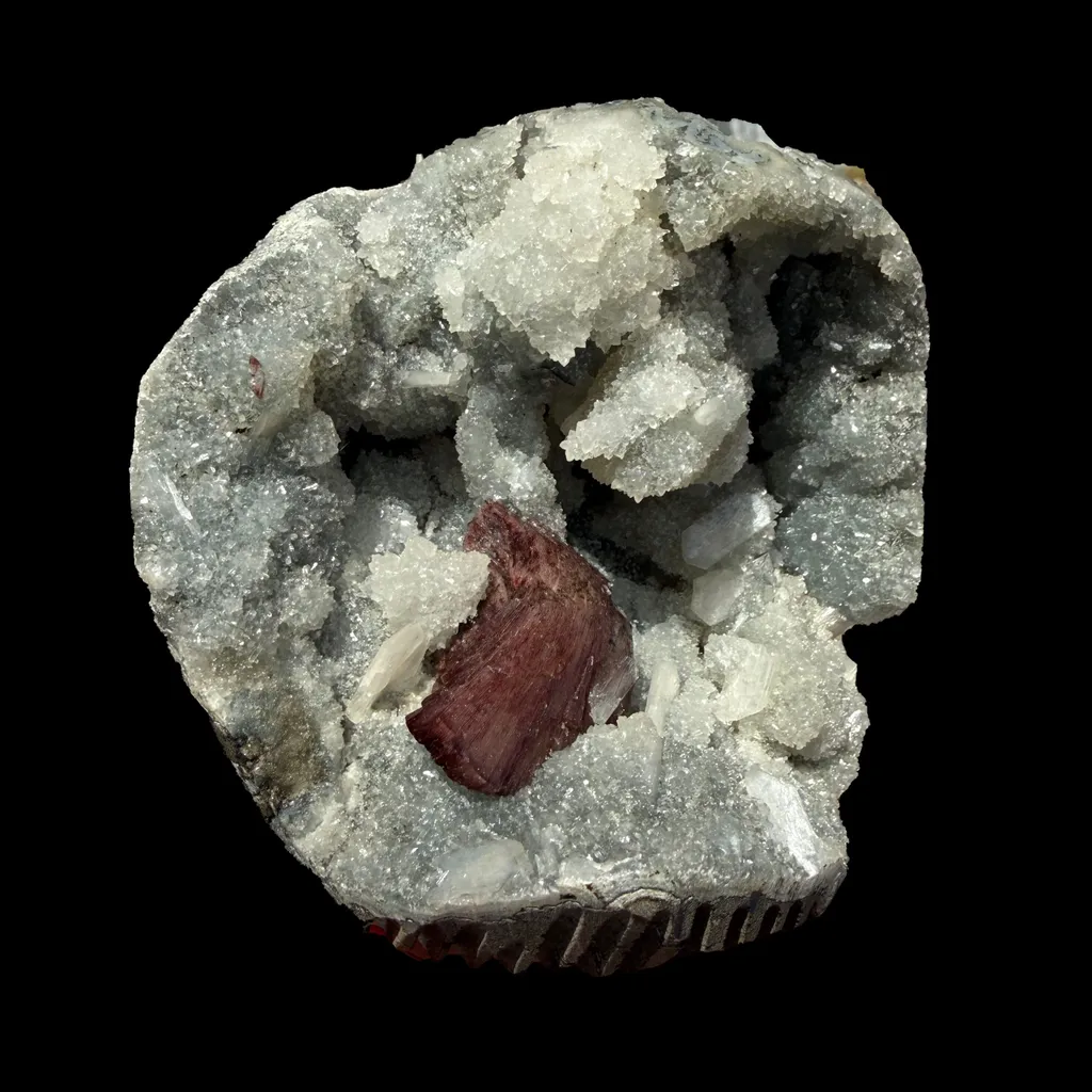 Deep Red Heulandite & Stilbite in Sparkling Chalcedony Geode – Indian Zeolite Mineral from Jalgaon - image 7