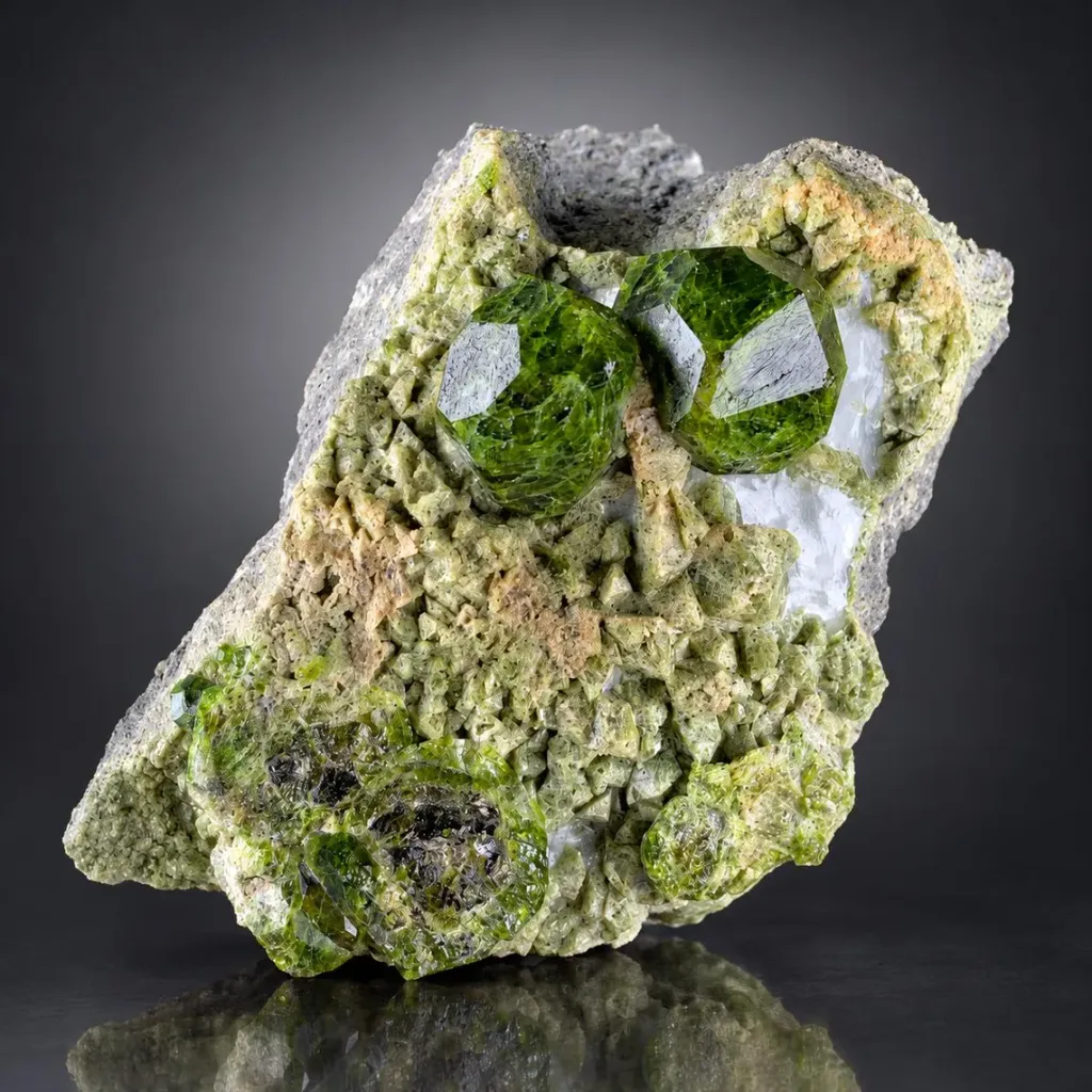 Demantoid Garnet on Matrix, Rare Green Garnet Mineral Specimen image