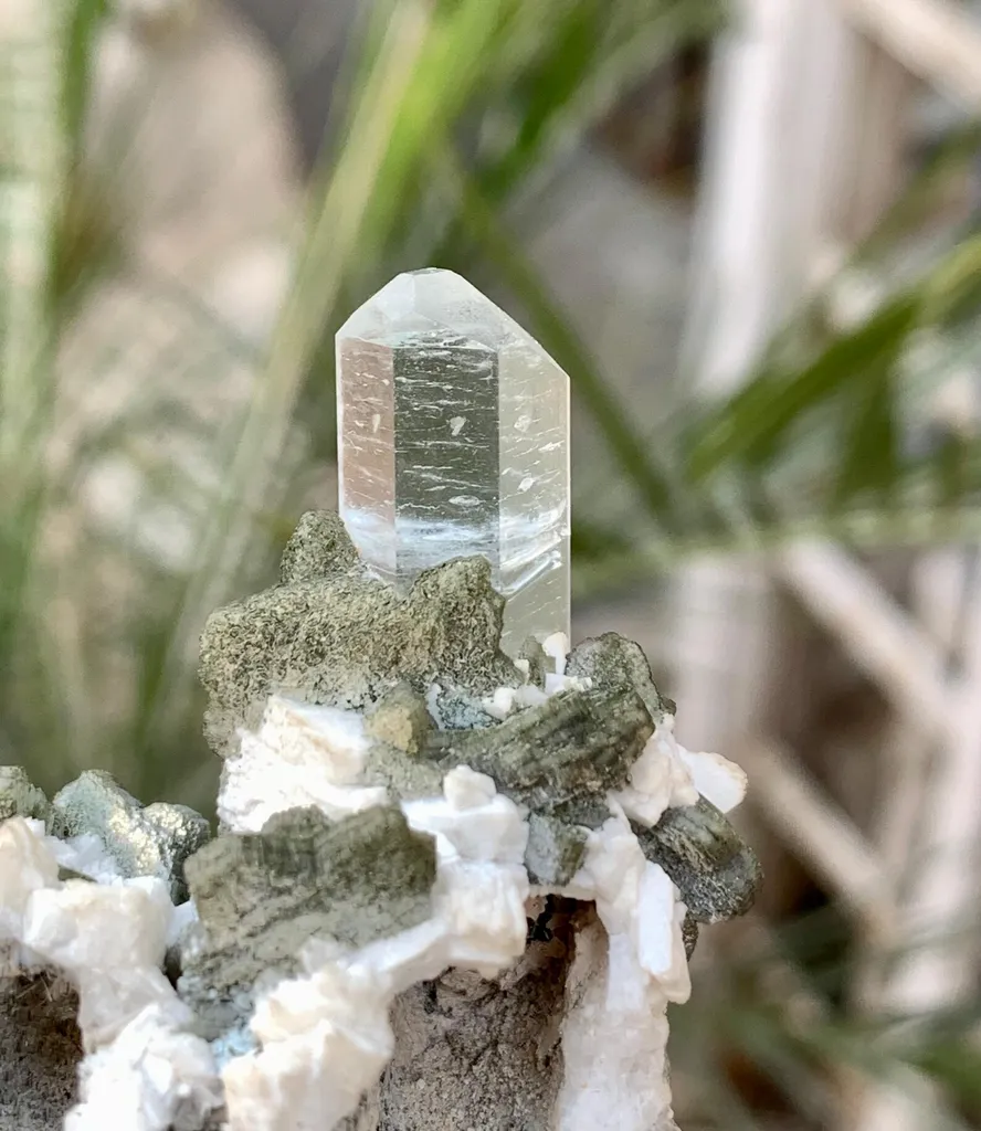 Diamond Cut Blue Aquamarine Crystal with Mica and Albite - image 6