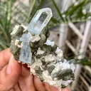 Diamond Cut Blue Aquamarine Crystal with Mica and Albite - image 5