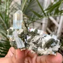 Diamond Cut Blue Aquamarine Crystal with Mica and Albite - image 2