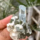 Diamond Cut Blue Aquamarine Crystal with Mica and Albite - image 4