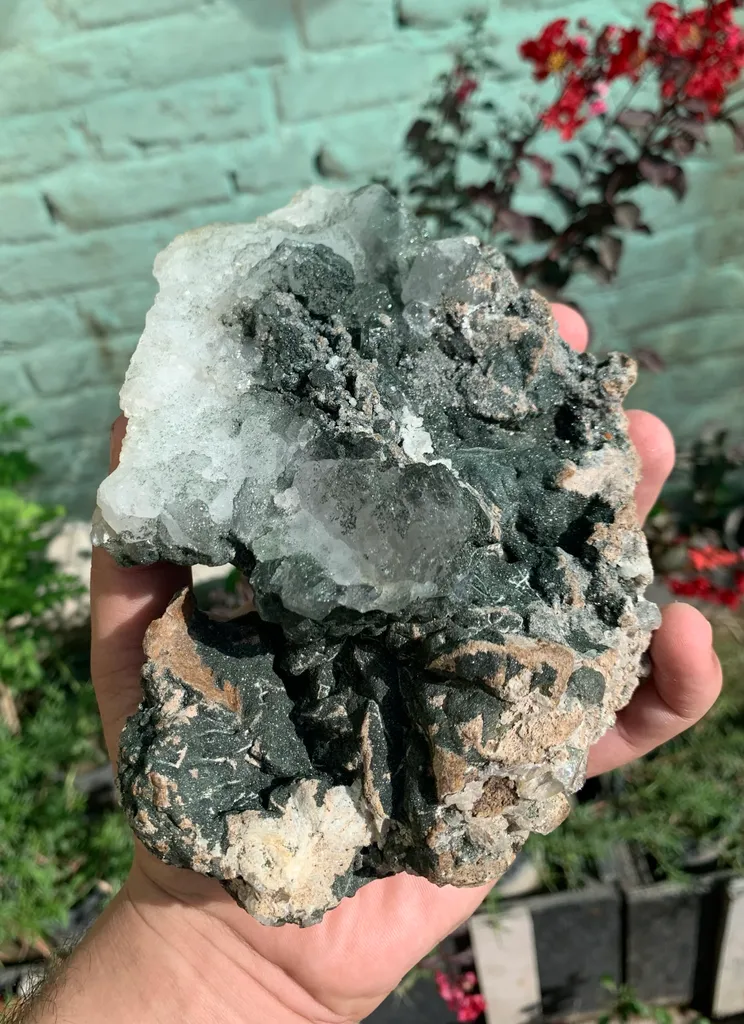 Diamond Quartz and Skeletal Etched Quartz Crystal on Matrix with Chloride Specimen from Pakistan , Collection Grade image