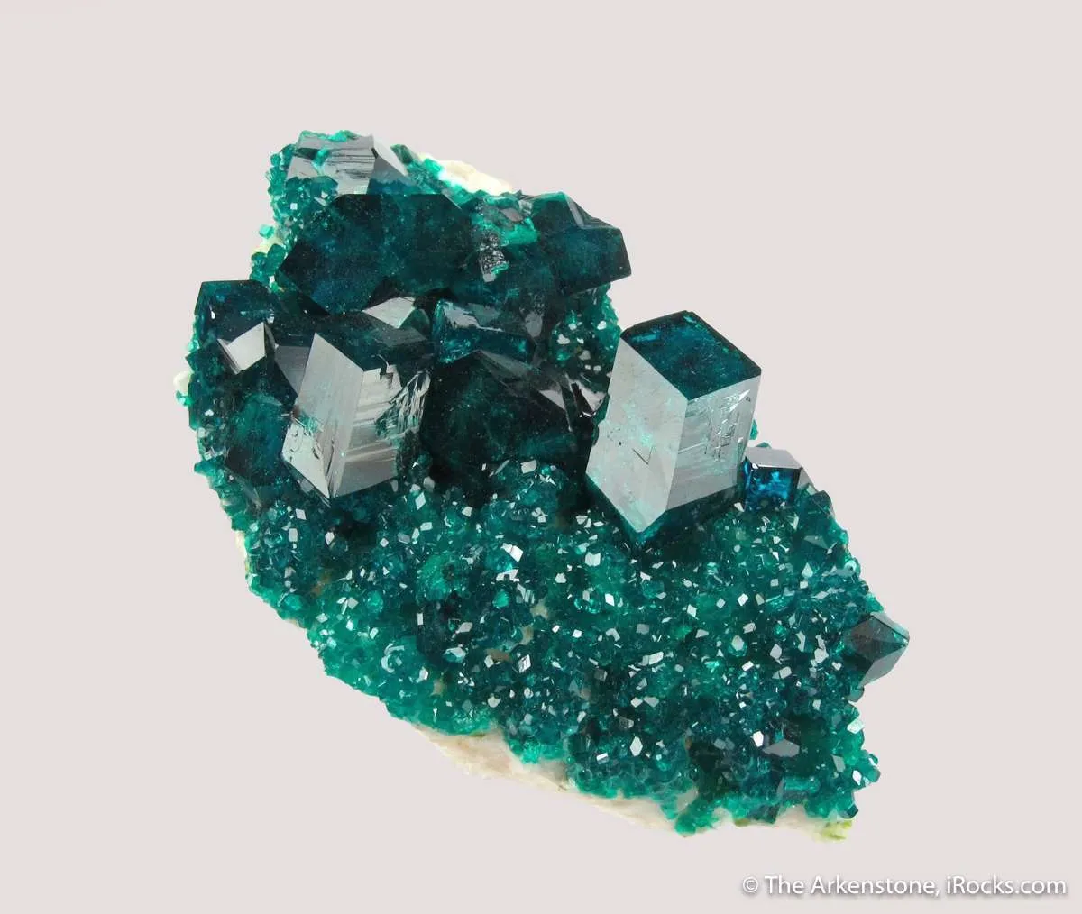 Dioptase (2 generations) on Calcite - image 1