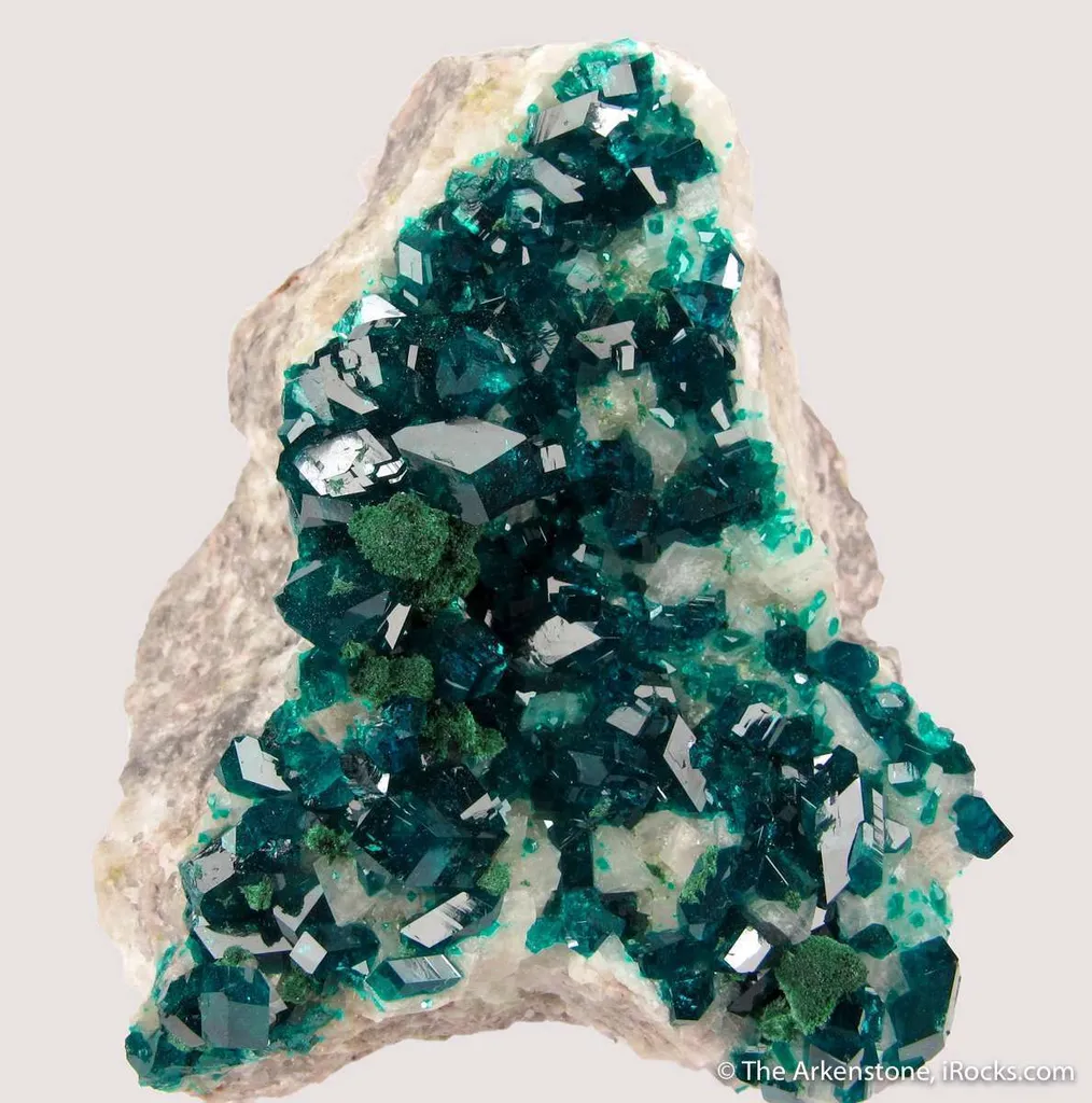 Dioptase and Malachite on Calcite image