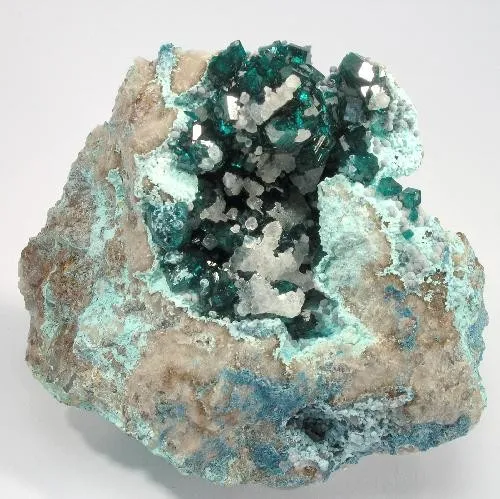 Dioptase, Calcite, Chrysocolla image