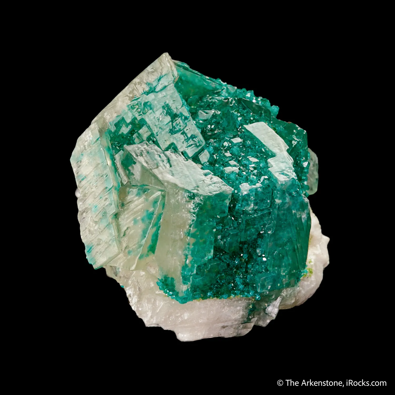 Dioptase on and included in Calcite - image 1