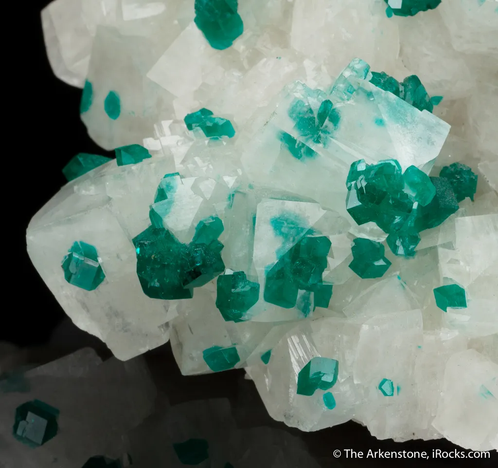 Dioptase on and included within Calcite - image 4