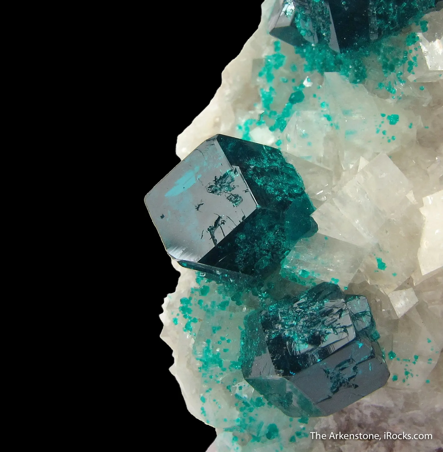 Dioptase on Calcite (fluor.) - image 3