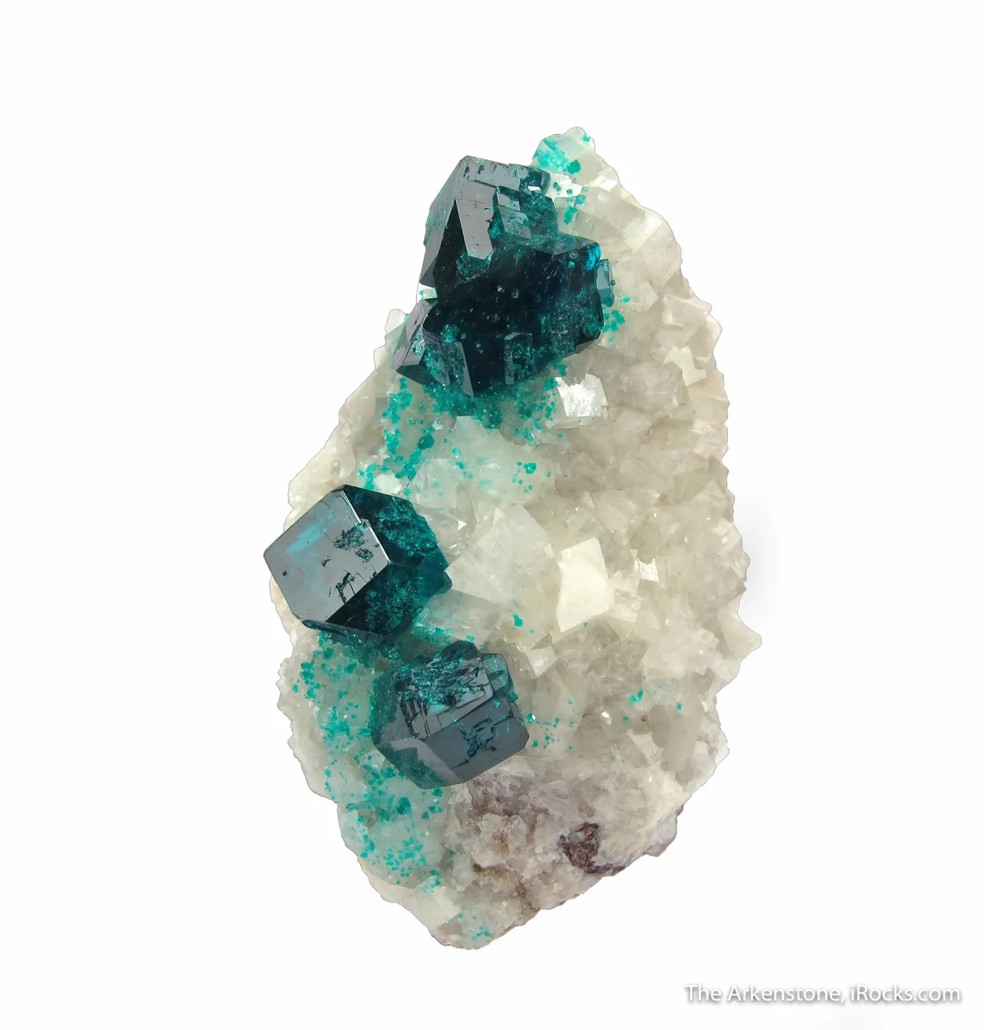 Dioptase on Calcite (fluor.) - image 2