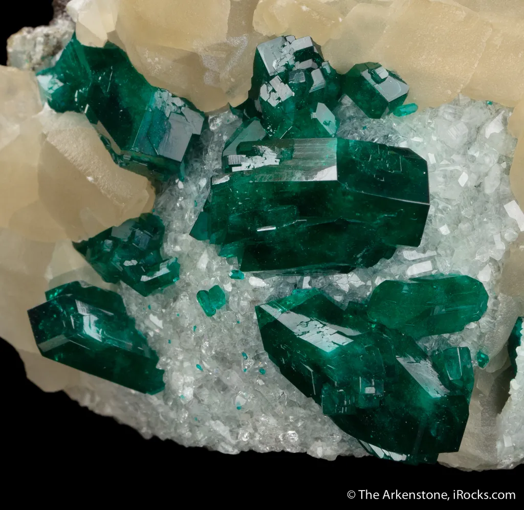 Dioptase on Calcite, with Calcite - image 2