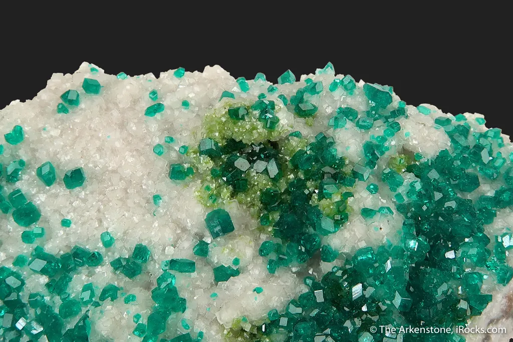 Dioptase on Calcite, with Duftite - image 8