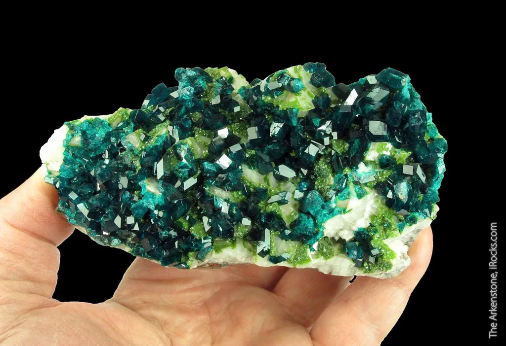 Dioptase on Calcite, with Duftite image