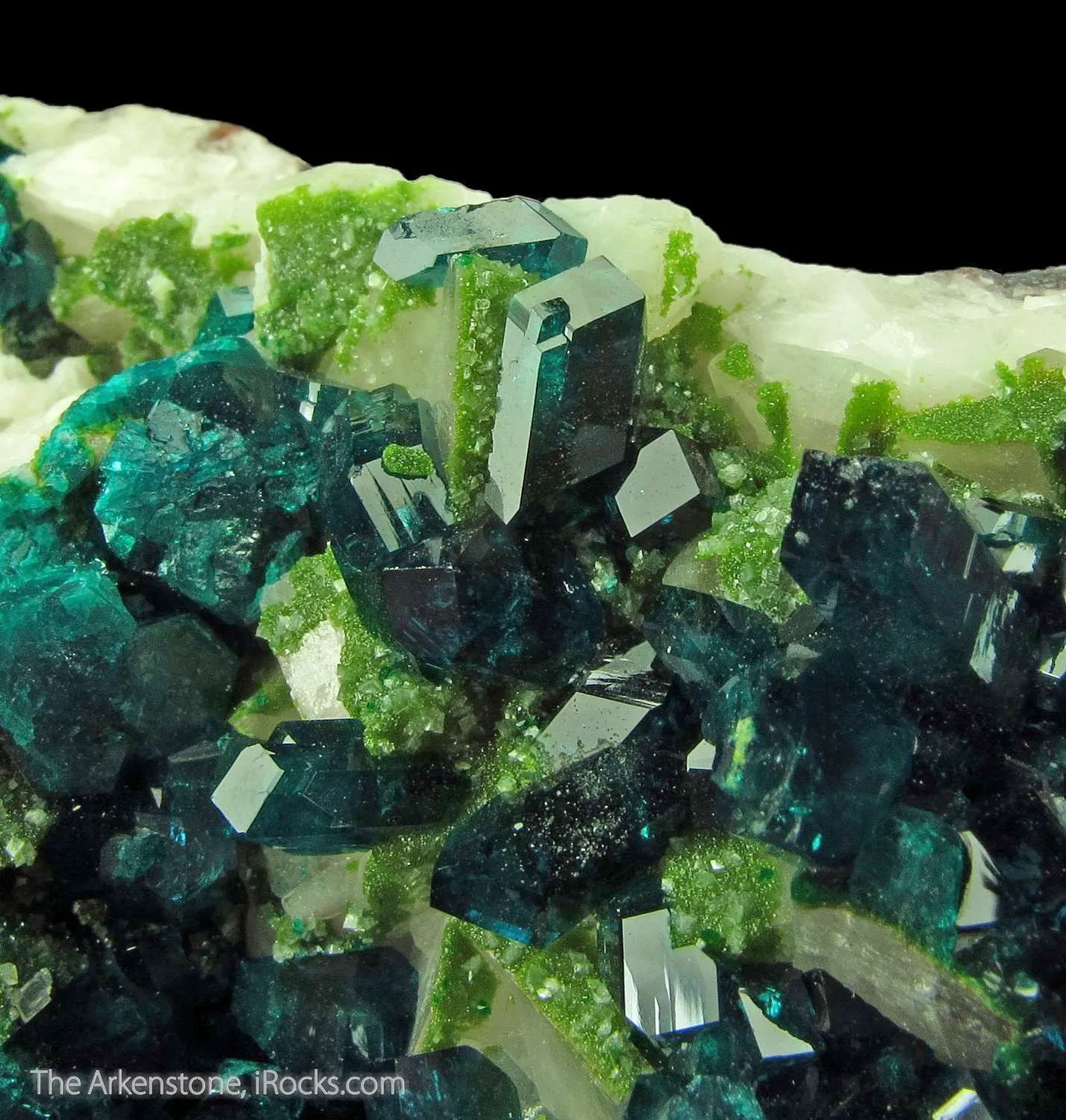 Dioptase on Calcite, with Duftite - image 5