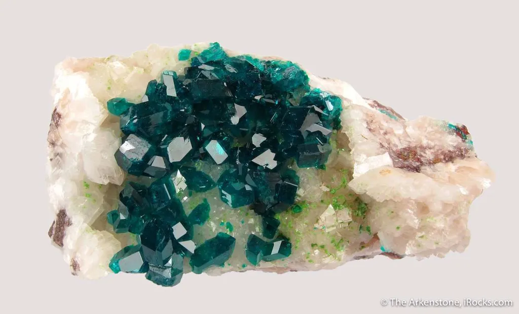 Dioptase on Calcite with Duftite - image 3