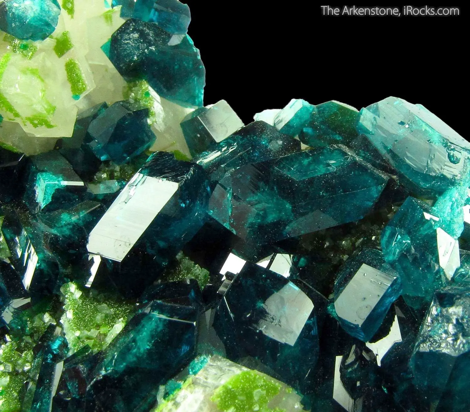 Dioptase on Calcite, with Duftite - image 4