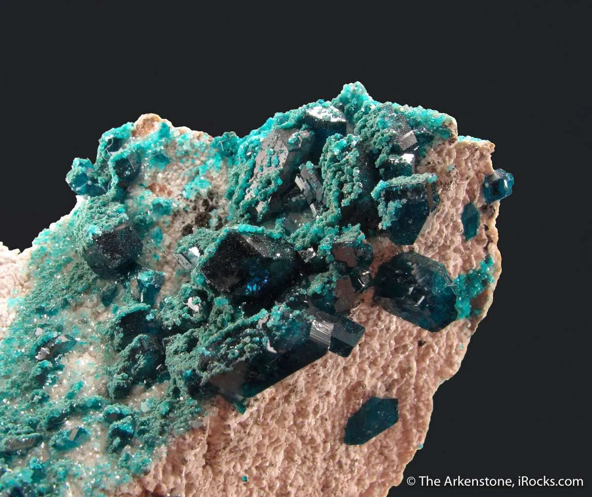 Dioptase on Dolomite with Malachite - image 3
