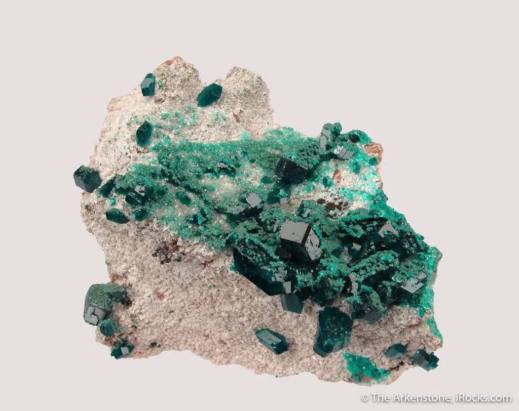 Dioptase on Dolomite with Malachite - image 2